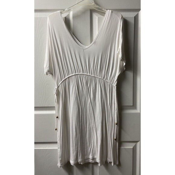 Merona Beach Coverup Womens Size Medium White Rayon Short Sleeved Knee Length - Picture 1 of 7